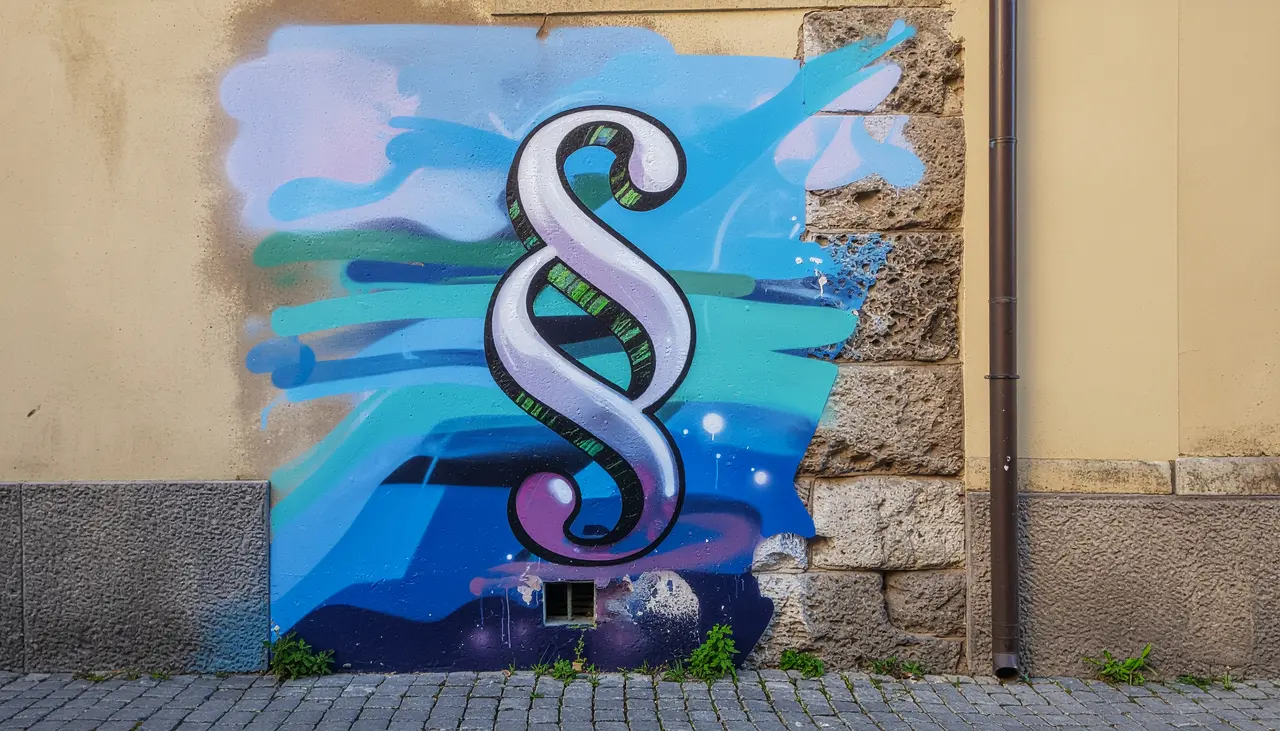 Es ist wichtig, die eigenen Rechte und Pflichten zu kennen. KI-generiertes Bild: Paragrafenzeichen als Graffiti an eine Hauswand gesprüht