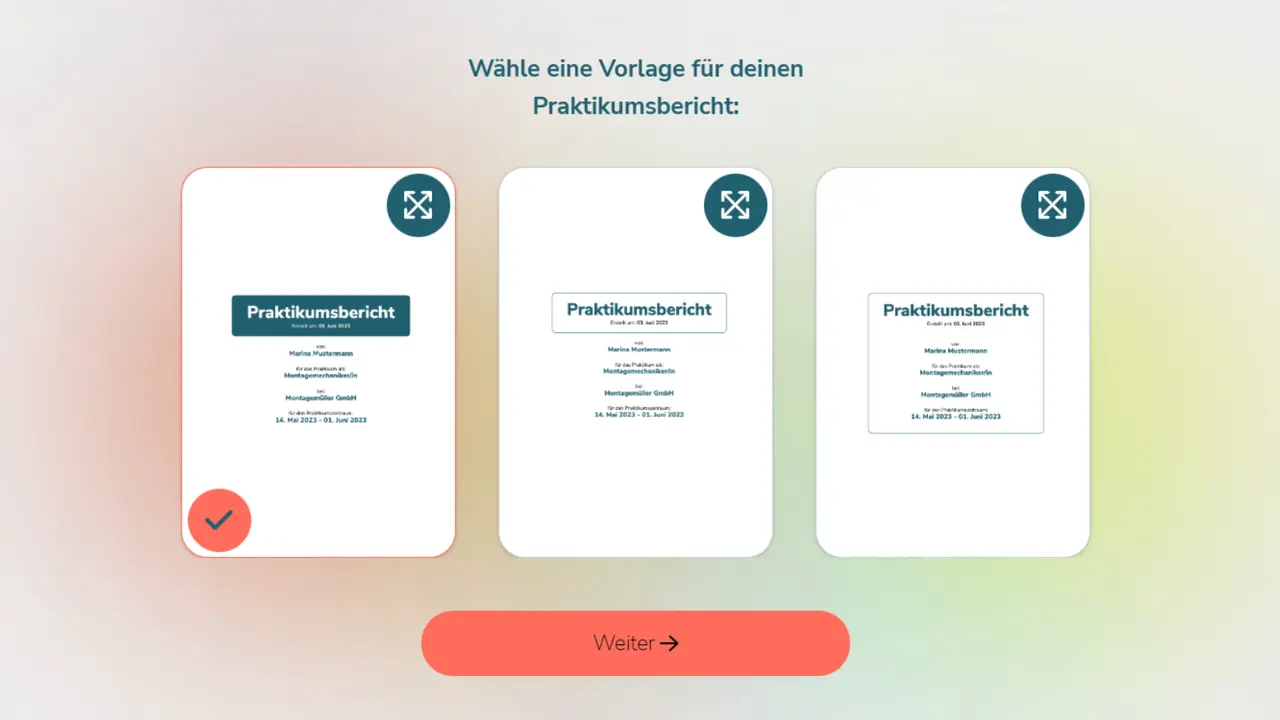 Auswahl Vorlage Praktikumsbericht in preezy