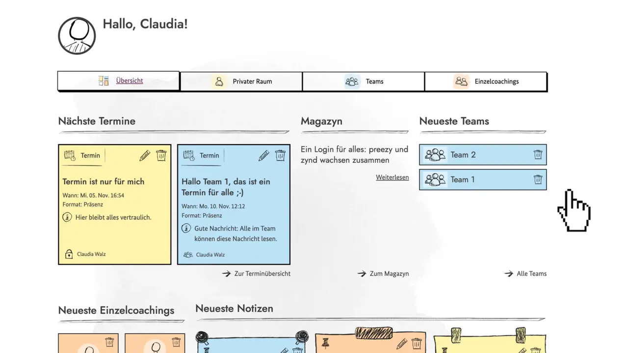 Screenansicht Dashboard