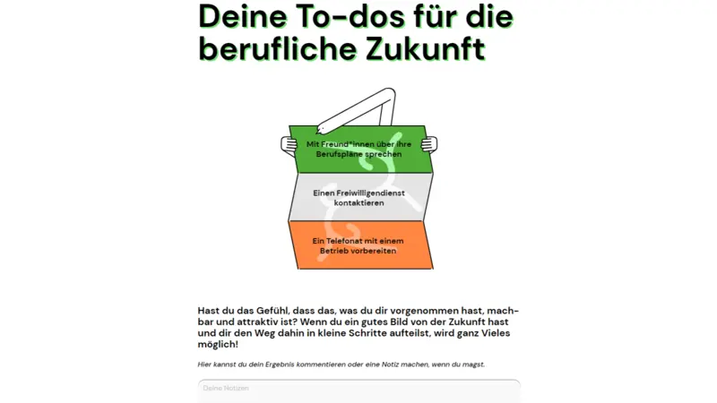 Auszug Ingame: Ergebnisseite Lebensweg