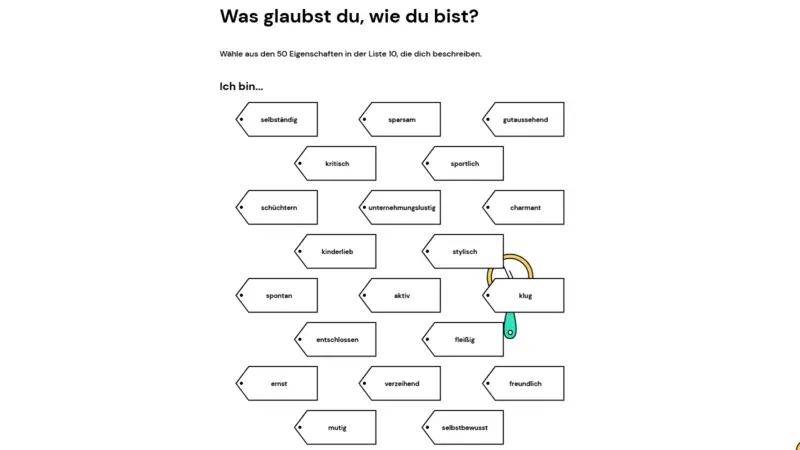 Auszug Ingame: Auswahl Persönlichkeitseigenschaften