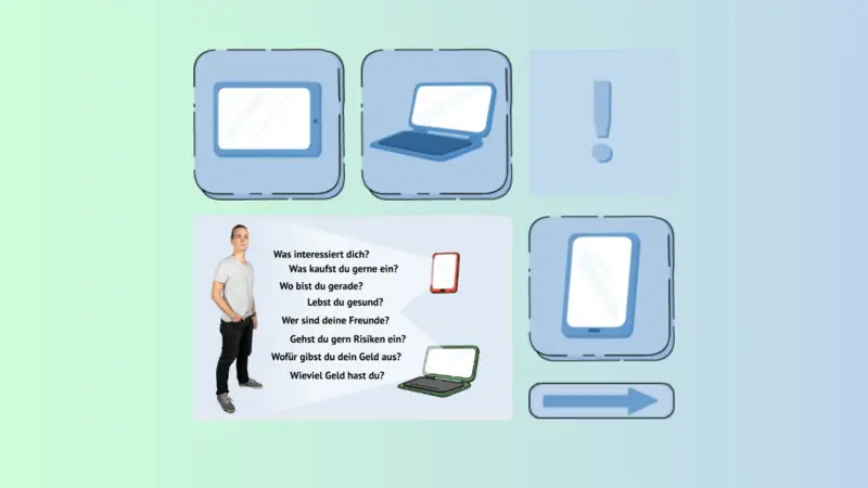 Screenshot mit vielen Fragen rund um das Online-Verhalten