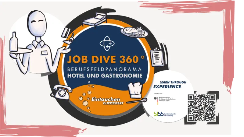Job Dive 360° Berufsfeldpanorama Hotel und Gastronomie Startbildschirm