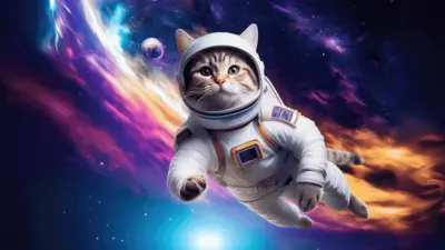 KI-generiertes Bild: Katze, die als Astronaut durch die Galaxie fliegt
